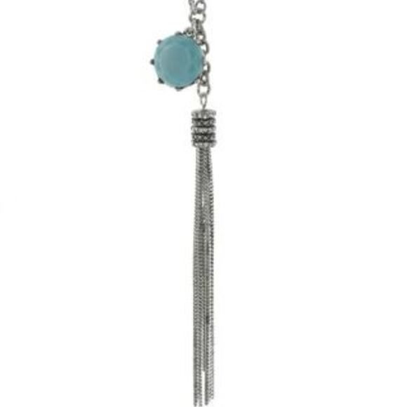 MIA Mickie Stone Chain Tassel Necklace Blue Silver - Picture 1 of 3